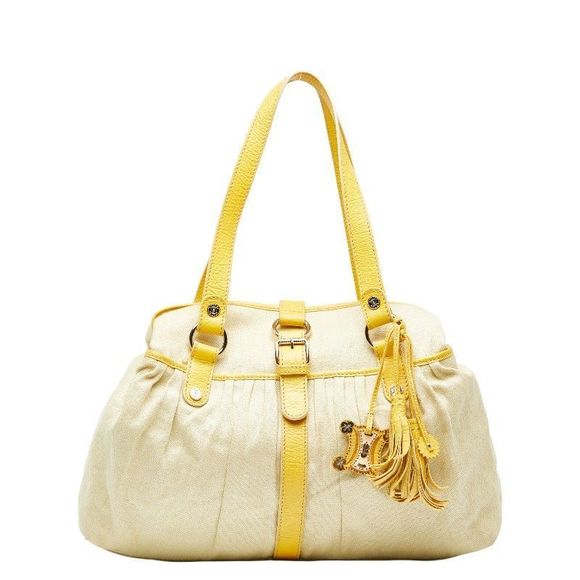 Celine Beige Yellow Canvas Leather Women's Celine - Picture 1 of 10
